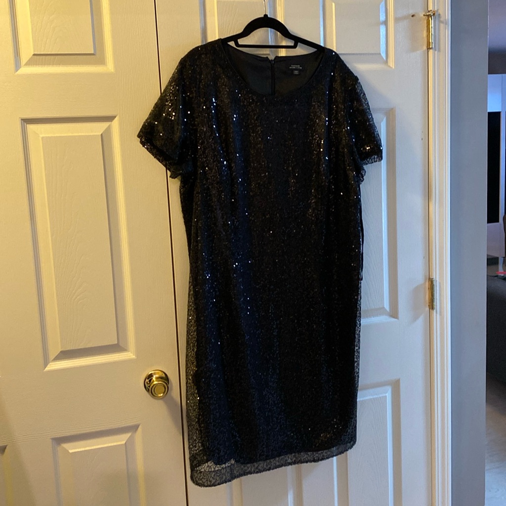 Tahari By Arthur S. Levine Black Sequin Short Sleeve Dress Size 22w Nwt